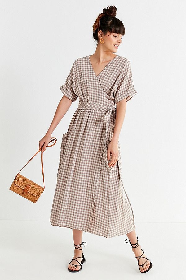 UO Gabrielle Linen Midi Wrap Dress