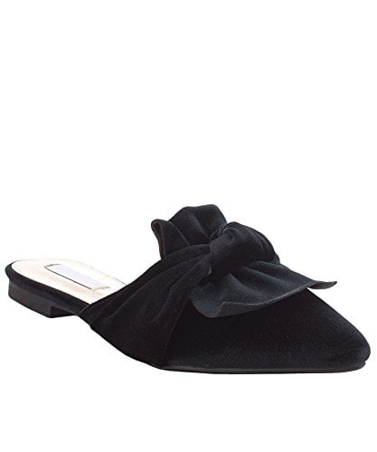 ROF Velvet Slip Bow Decor Slide Flats