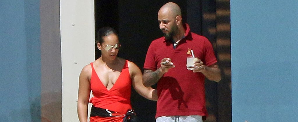 Alicia Keys Wearing a Red Swimsuit