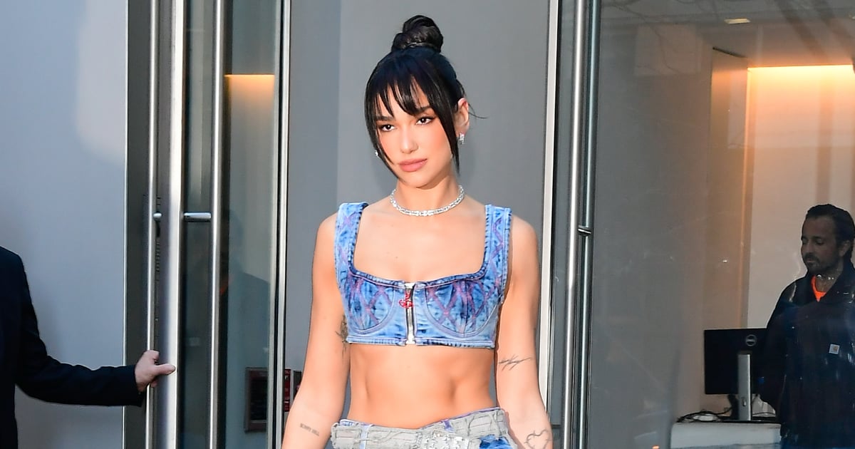 Dua Lipa Wears Low-Rise Denim Miniskirt From Diesel