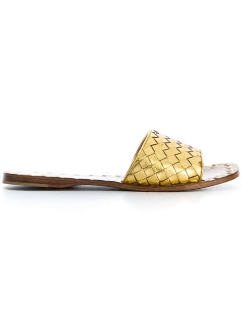 Bottega Veneta light gold Intrecciato calf sandals