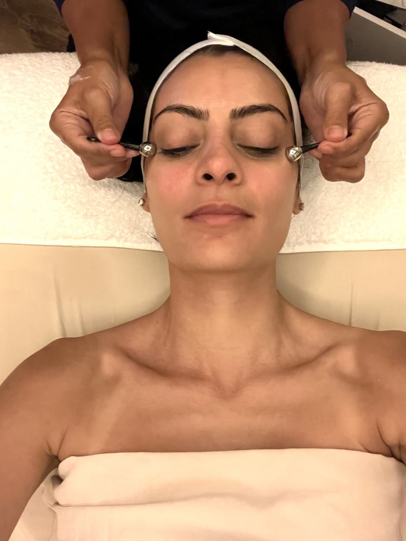 The lifting portion of the non-surgical lift facial included various skin-care tools