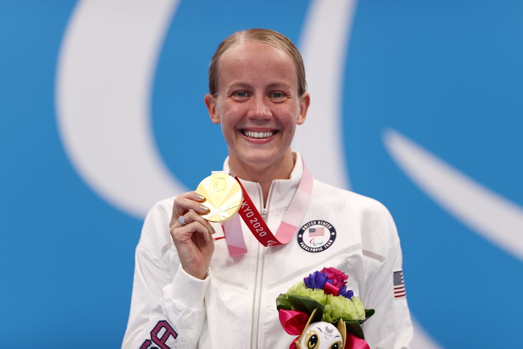 Mallory Weggemann Poses With Gold Medal, Tokyo Paralympic Women's SM7 200m Individual Medley