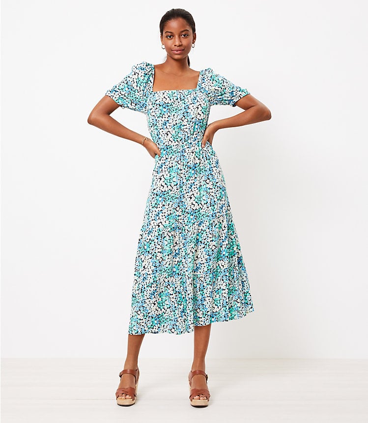 Loft Floral Square Neck Midi Dress ...