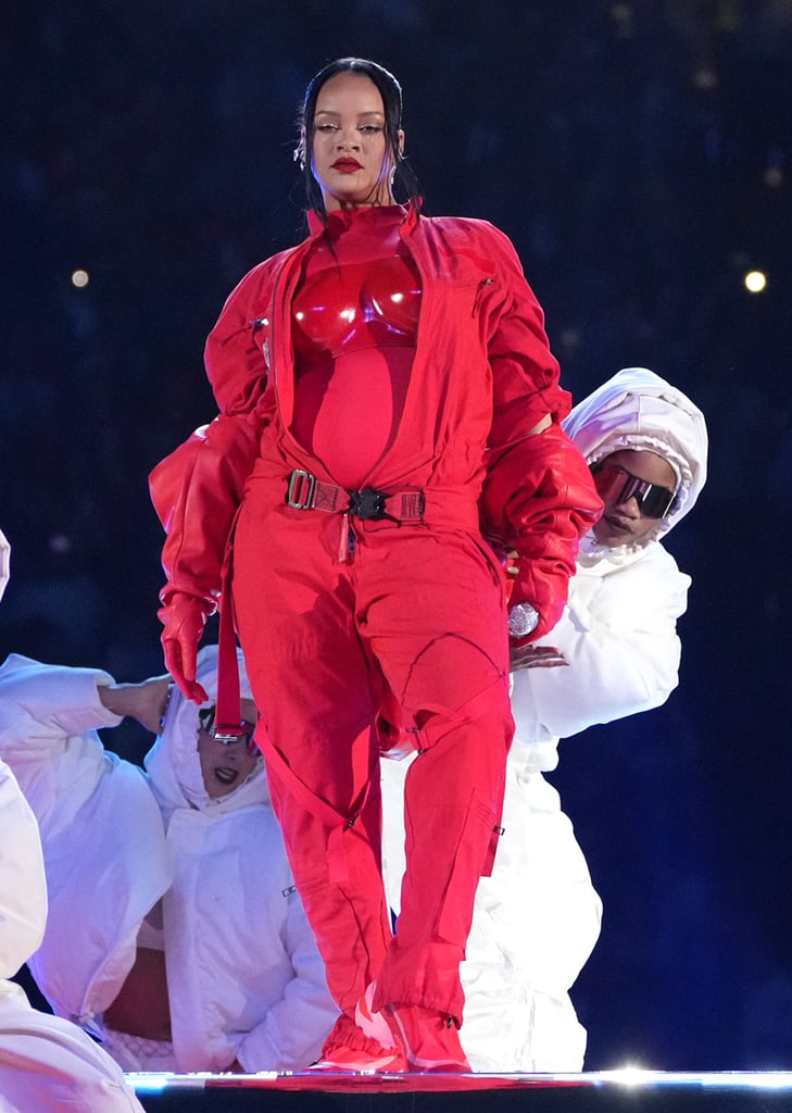 Rihanna Wearing a Red Loewe Utility Jumpsuit