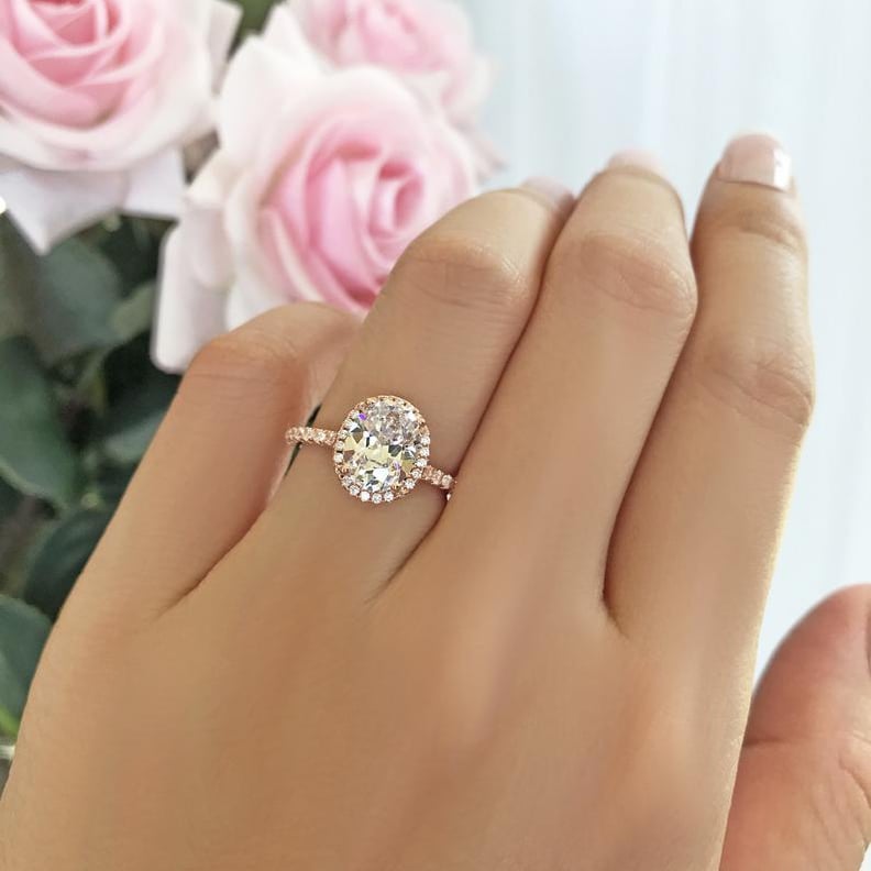 2.25 Carat Oval Halo Vintage-Style Engagement Ring With Man-Made Diamond Simulants