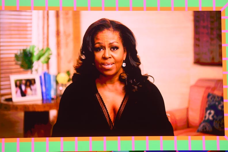 LONDON, ENGLAND - MAY 11: Michelle Obama delivers a video message during The BRIT Awards 2021 at The O2 Arena on May 11, 2021 in London, England. (Photo by Dave J Hogan/Getty Images)