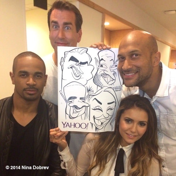 Nina Dobrev smiled next to her caricature. 
Source: Instagram user ninadobrev