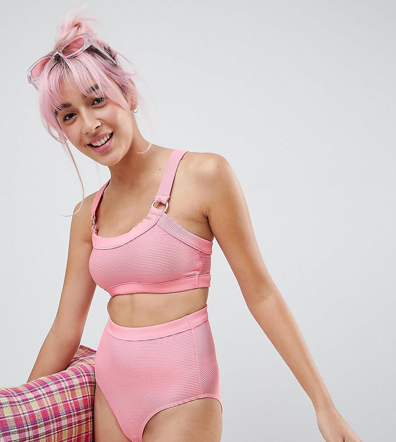 Monki Rib Ring Detail Bikini in Pink
