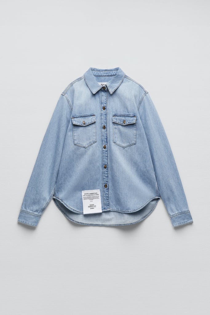 A Denim Button Down: Good American x Zara ZW Jeans Classic Denim Shirt