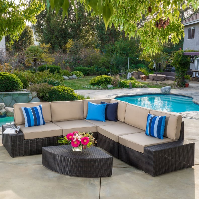 Sepulveda Dark Brown 6-Piece Wicker Outdoor Sectional Sofa Set With Cushions