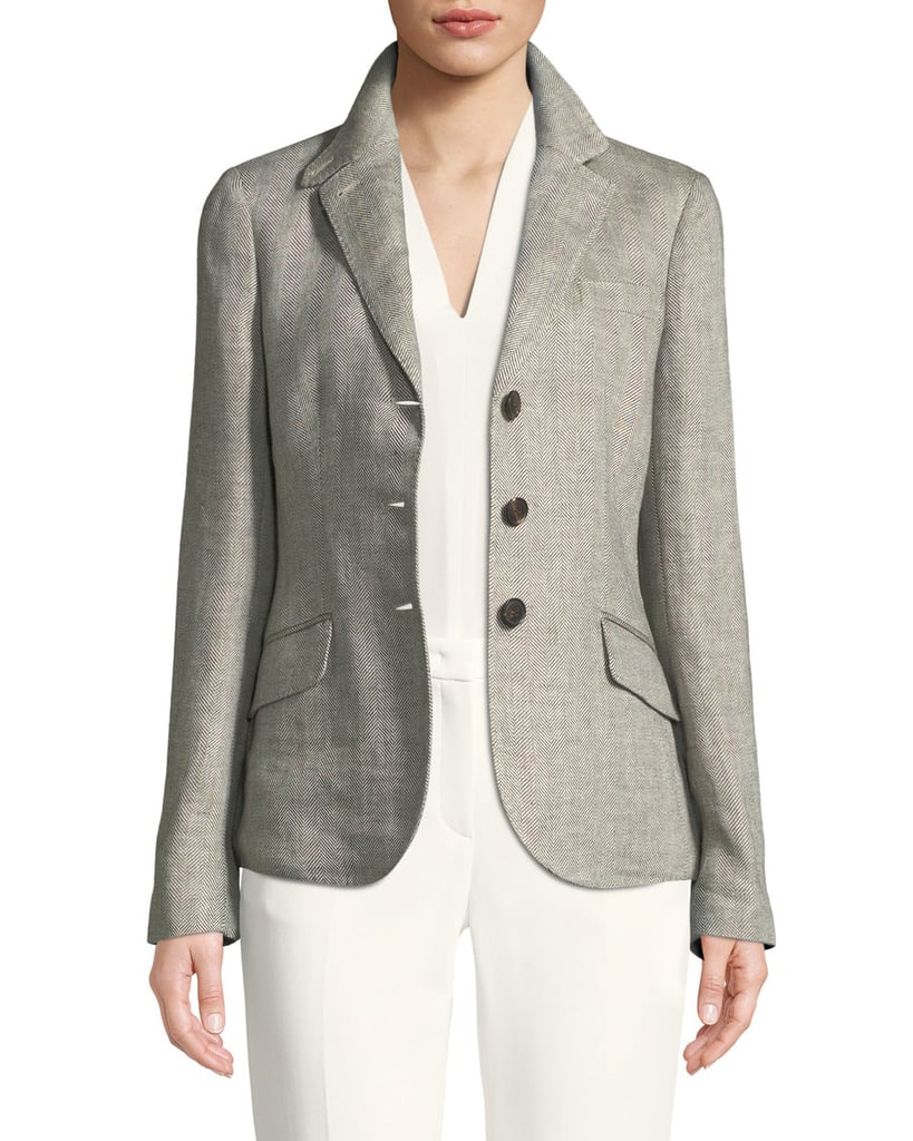 Loro Piana London Bridge Three-Button Herringbone Linen Blazer