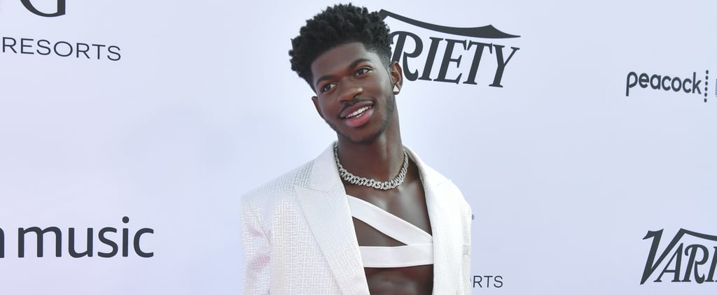 Lil Nas X Wears a White Balmain Pantsuit and Bandage Top