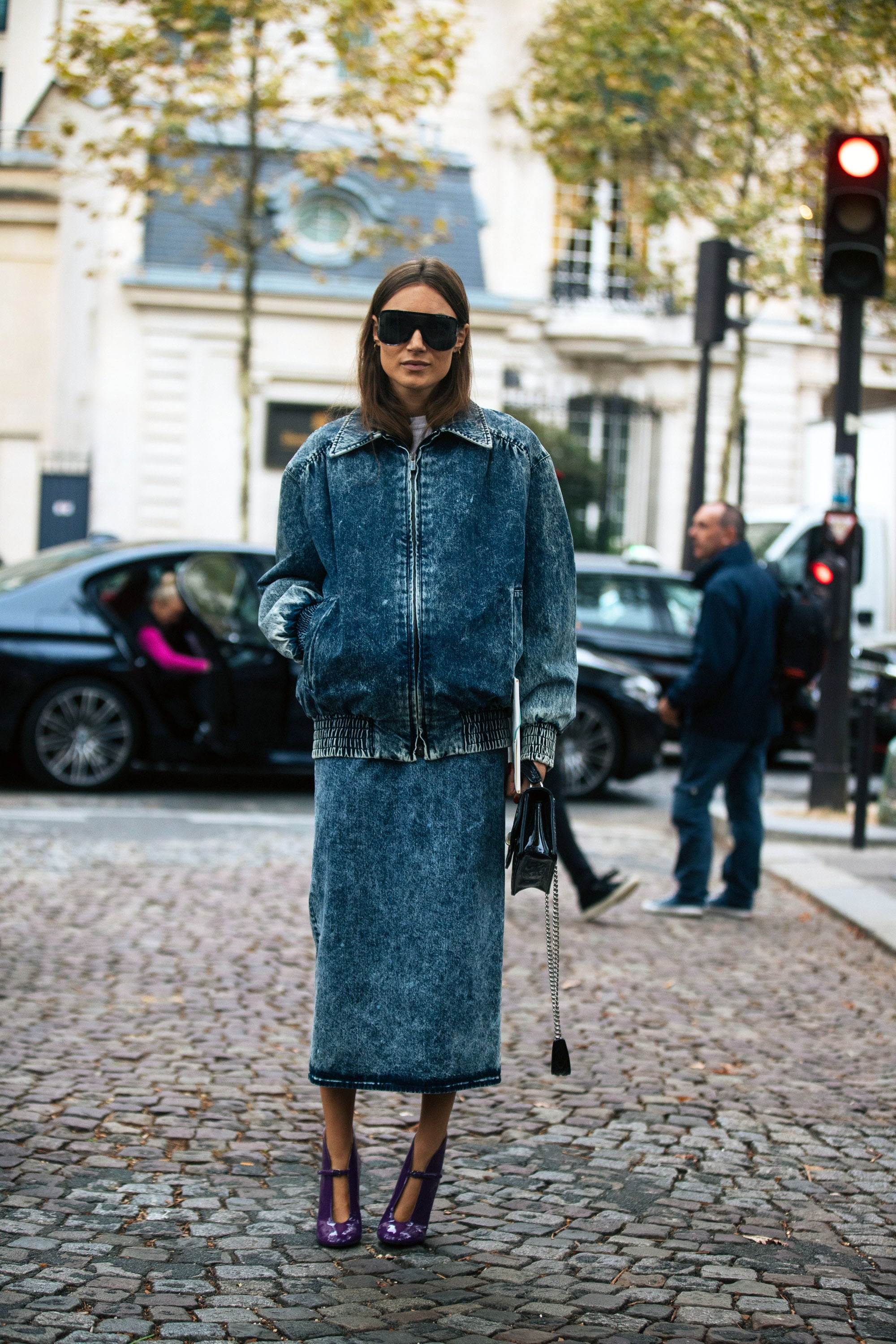 jeans jacket and skirt