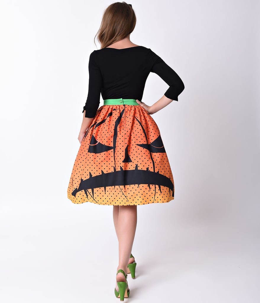 1950s Orange Pumpkin Dot High Waist Circle Swing Skirt ($78)