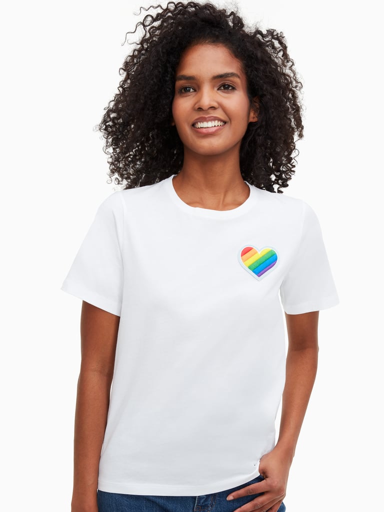 A Fun T-Shirt: Kate Spade Casual Rainbow Heart Patch Tee