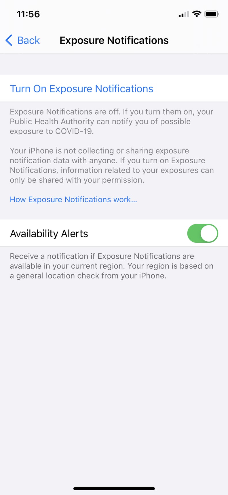 Select "Turn on Exposure Notifications"