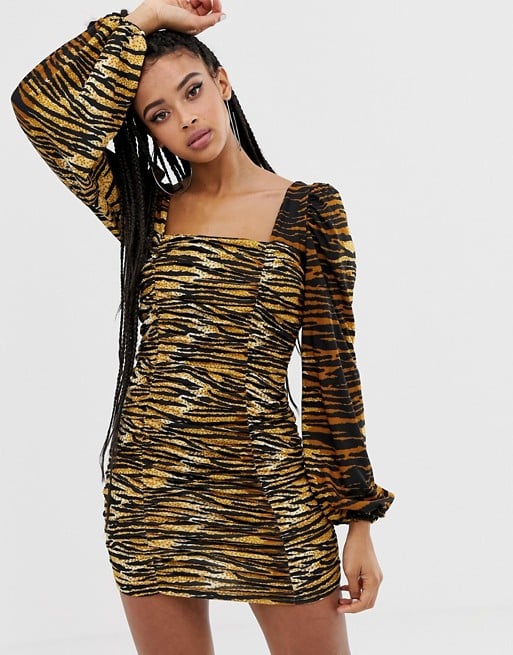 Collusion Tiger-Print Ruched Dress