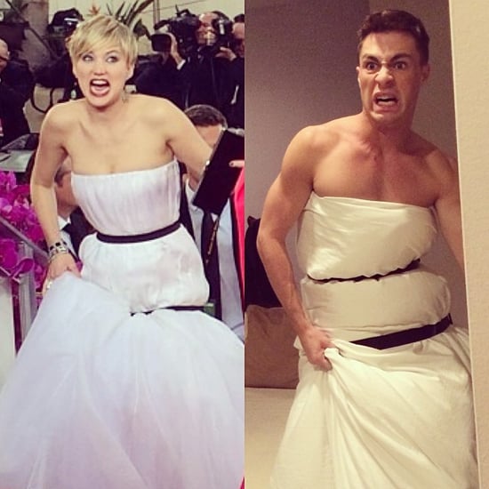 Colton Haynes as Jennifer Lawrence at the Golden Globes