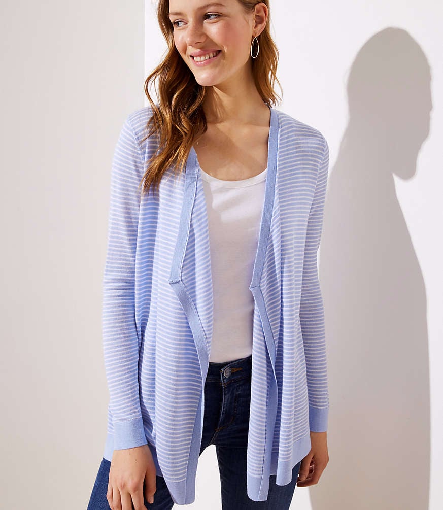 Loft Striped Draped Open Cardigan