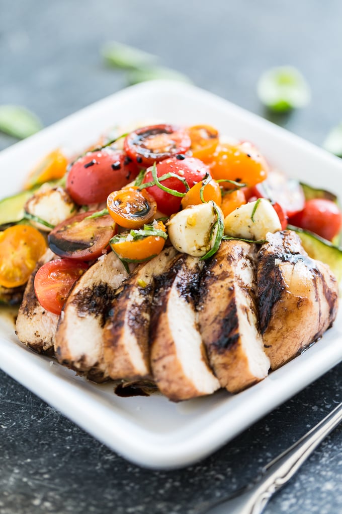 Balsamic Grilled Chicken Topped With Caprese Salad