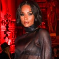 Ciara Pairs a Shimmering Naked Dress With Strappy Garters at PFW
