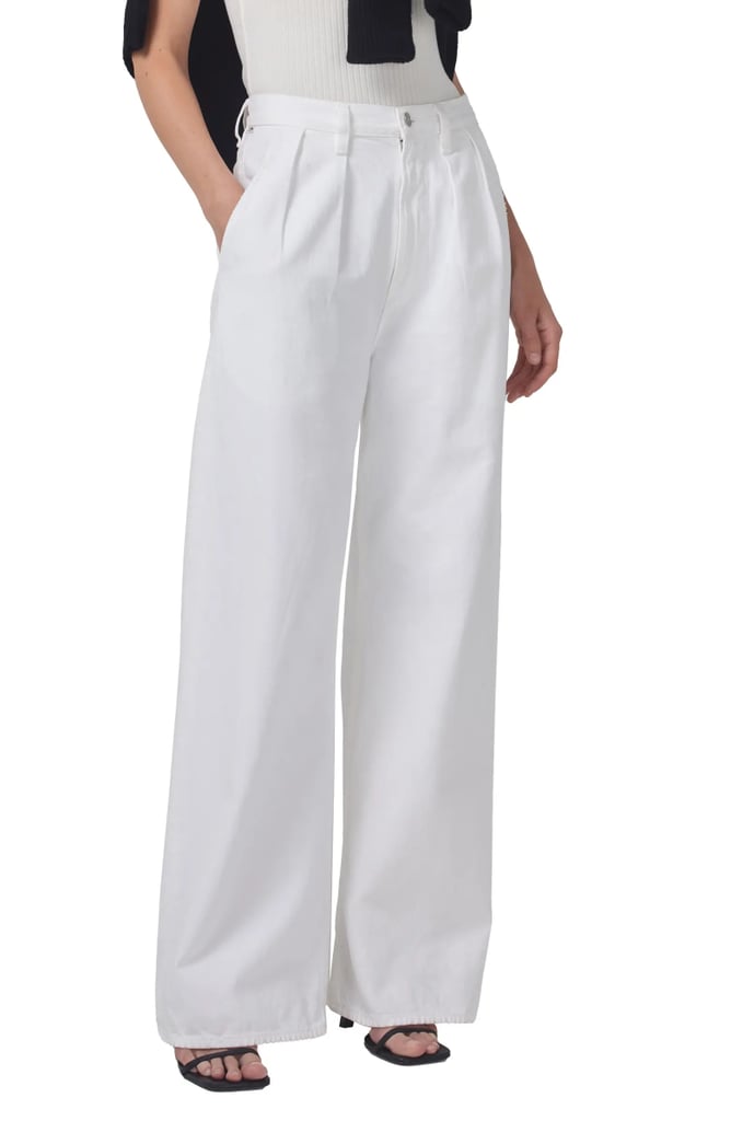 White Denim Pleated Trousers