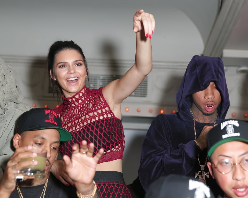At the Galore magazine party, Kendall danced the night away in a burgundy crochet matching set.