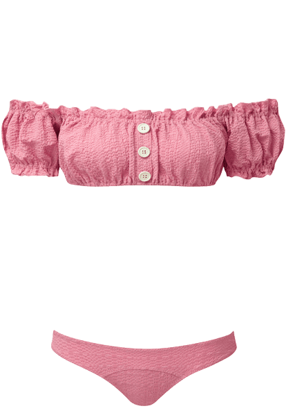 Kourtney's Exact Lisa Marie Fernandez Leandra Pink Seersucker Ruffle Button Bikini