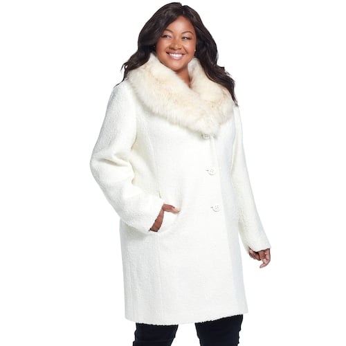 Gallery Plus Size Faux-Fur Collar Wool Blend Jacket