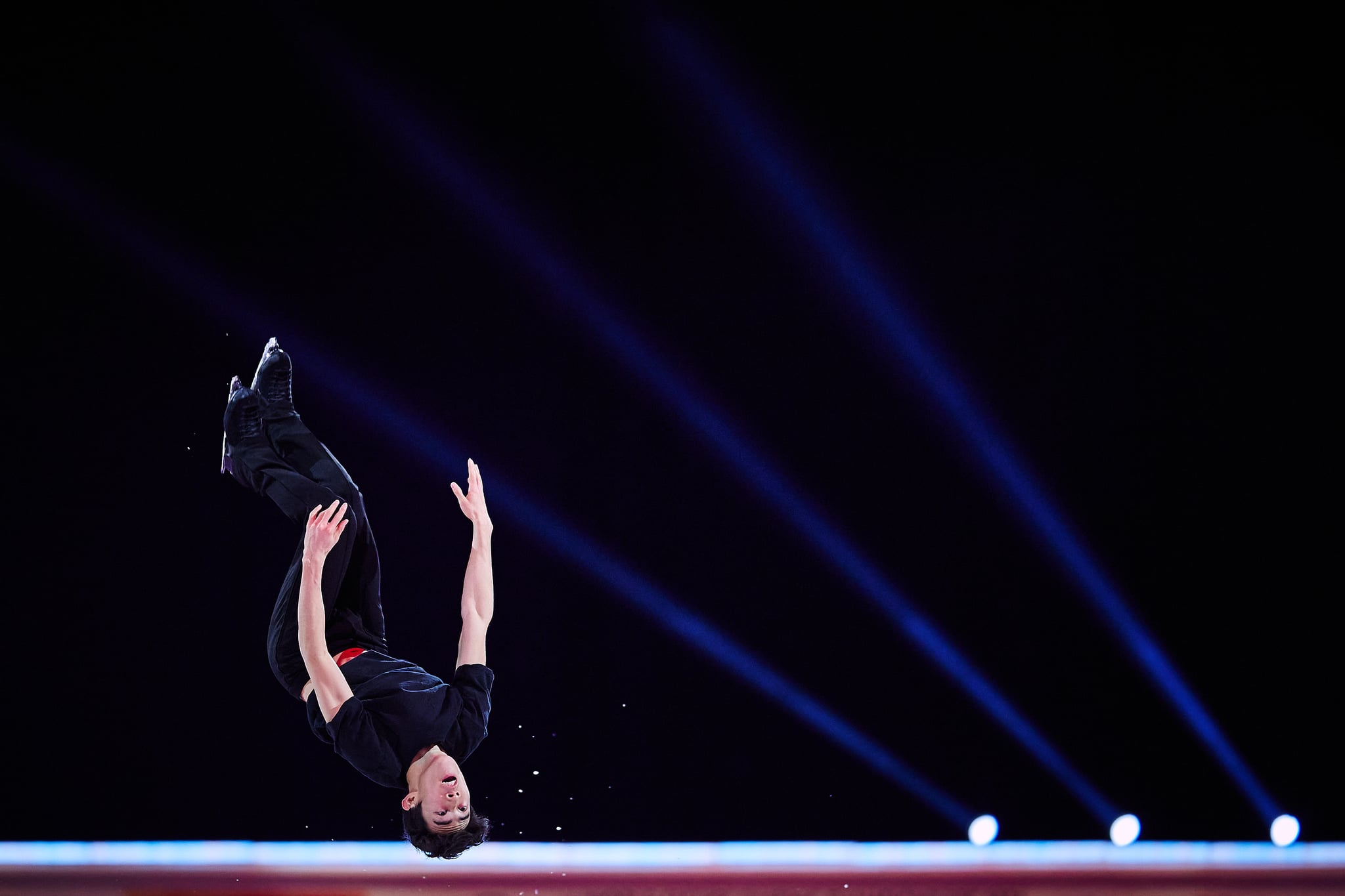 Nathan Chen performs a backflip in the Gala Exhibition of the 2021 ISU World Figure Skating Championships