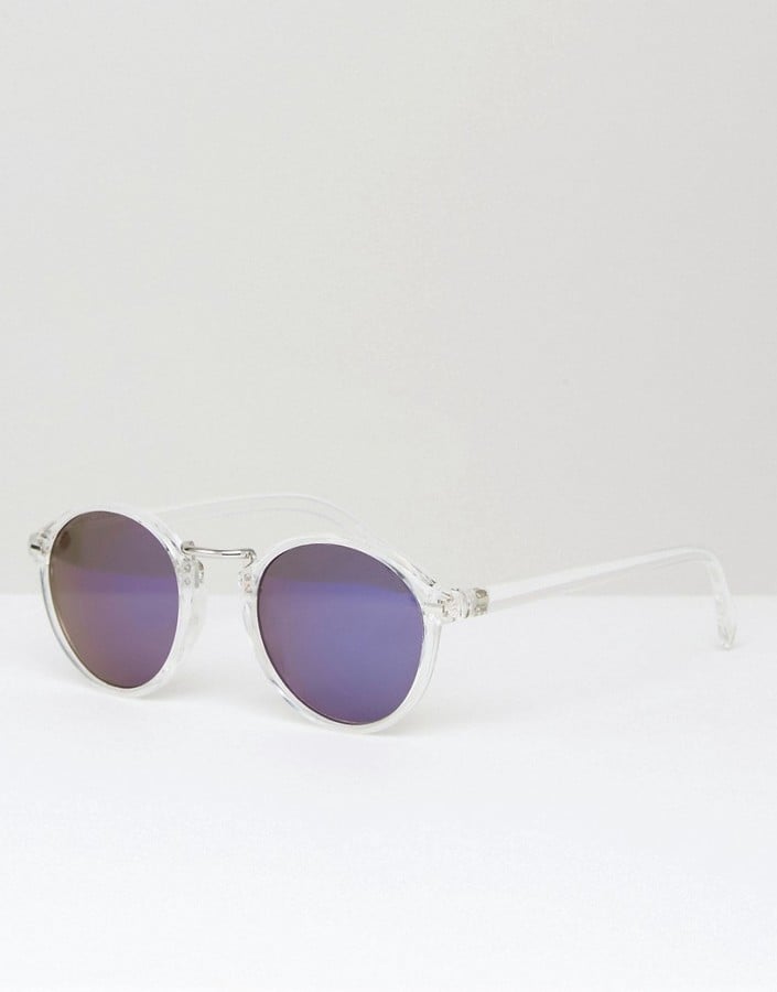 ASOS Fine Frame Round Sunglasses With Flash Lens in Clear