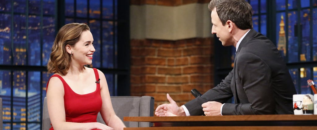 Emilia Clarke's Red Dress on Seth Meyers May 2016