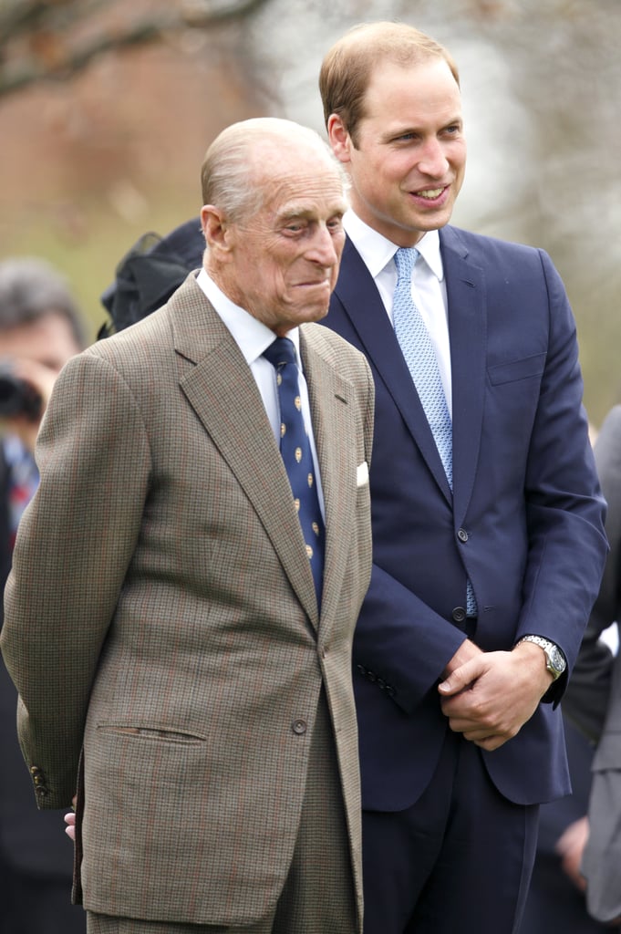 Philip looked to be stifling a laugh as he and William attended a statue unveiling in March 2014.