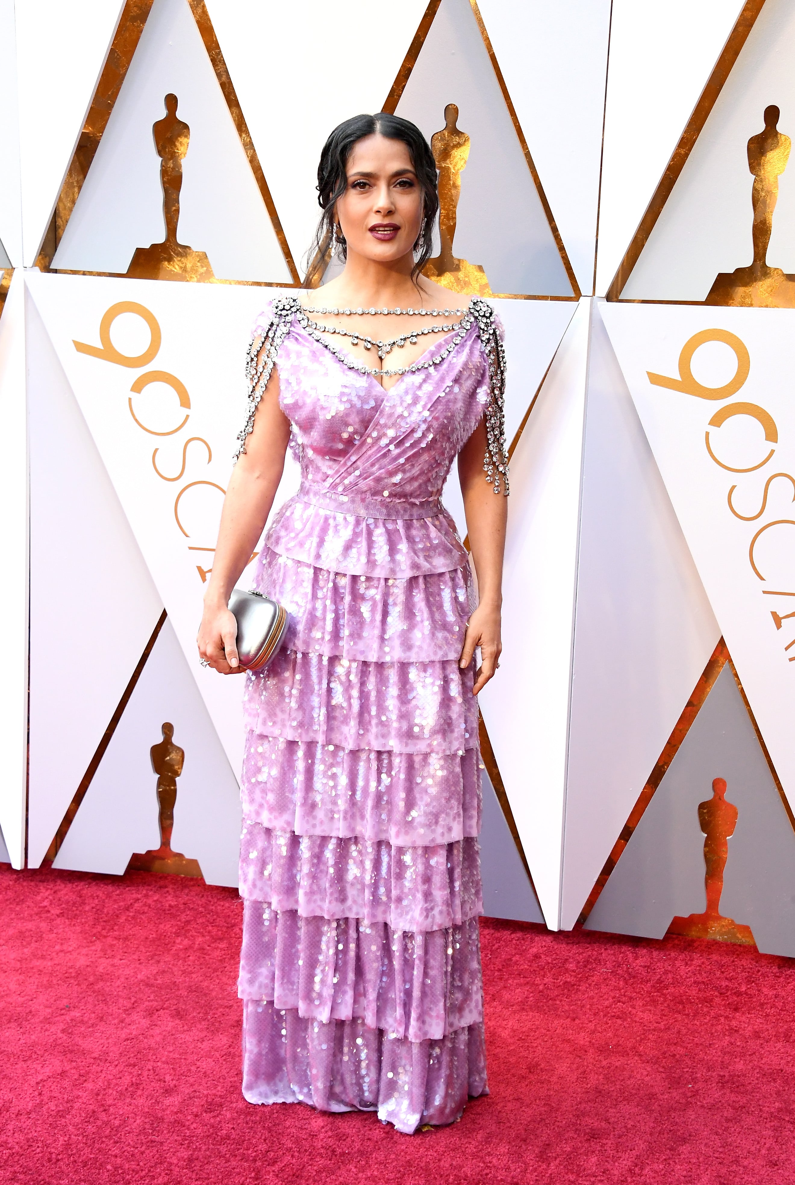 salma hayek purple dress 90s Gucci at Oscars 2018 BILSTON MINI DRESS Web Collection: Chateau Size:SMALL