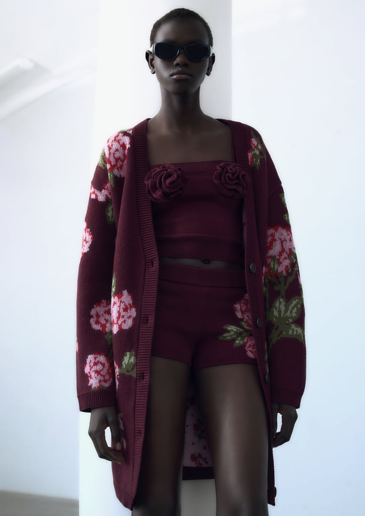 Magda Butrym x H&M Burgundy Top, Shorts, and Cardigan