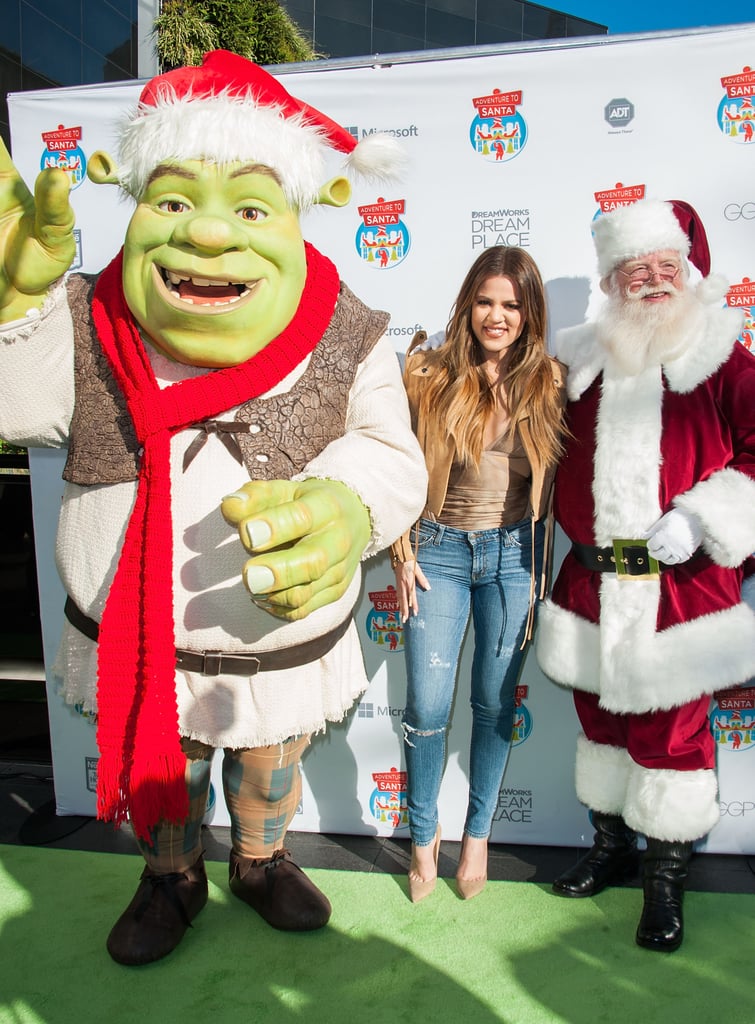 Khloé Kardashian hung out with Santa Claus and Shrek in LA on Thursday.