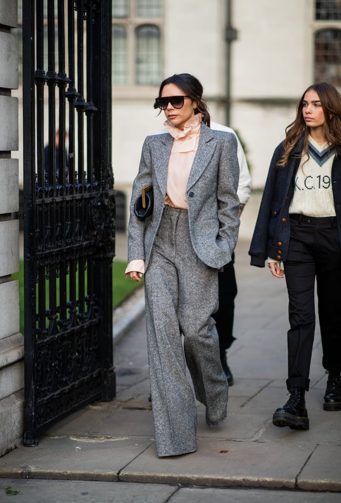 Victoria Beckham Gray Suit With Brooklyn Beckham Girlfriend