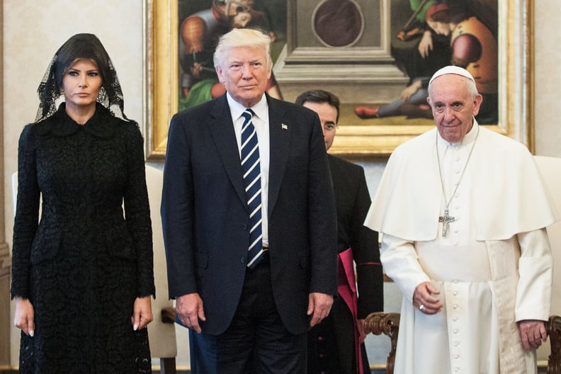Melania Trump Wore a Black Dolce and Gabbana Dress and Lace Veil While Visiting Pope Francis