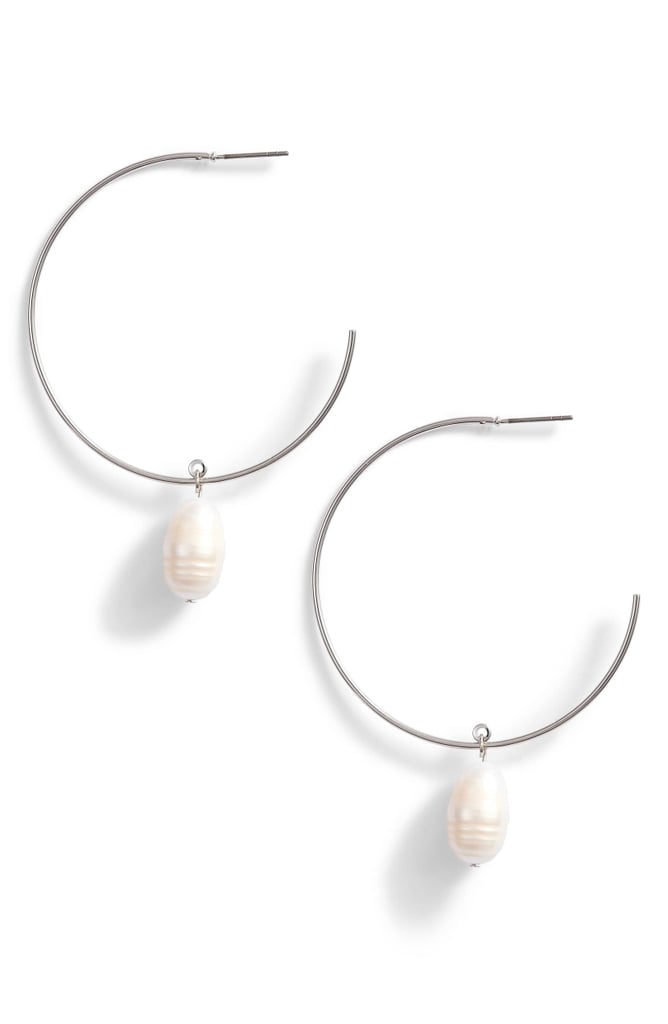 Something Navy Pearl Drop Hoop Earrings