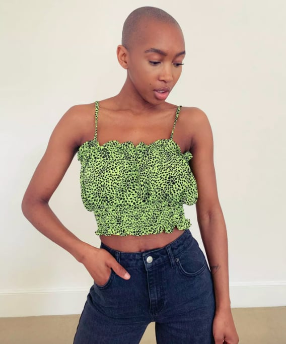 Topshop Lime Green Animal Ruched Sun Top