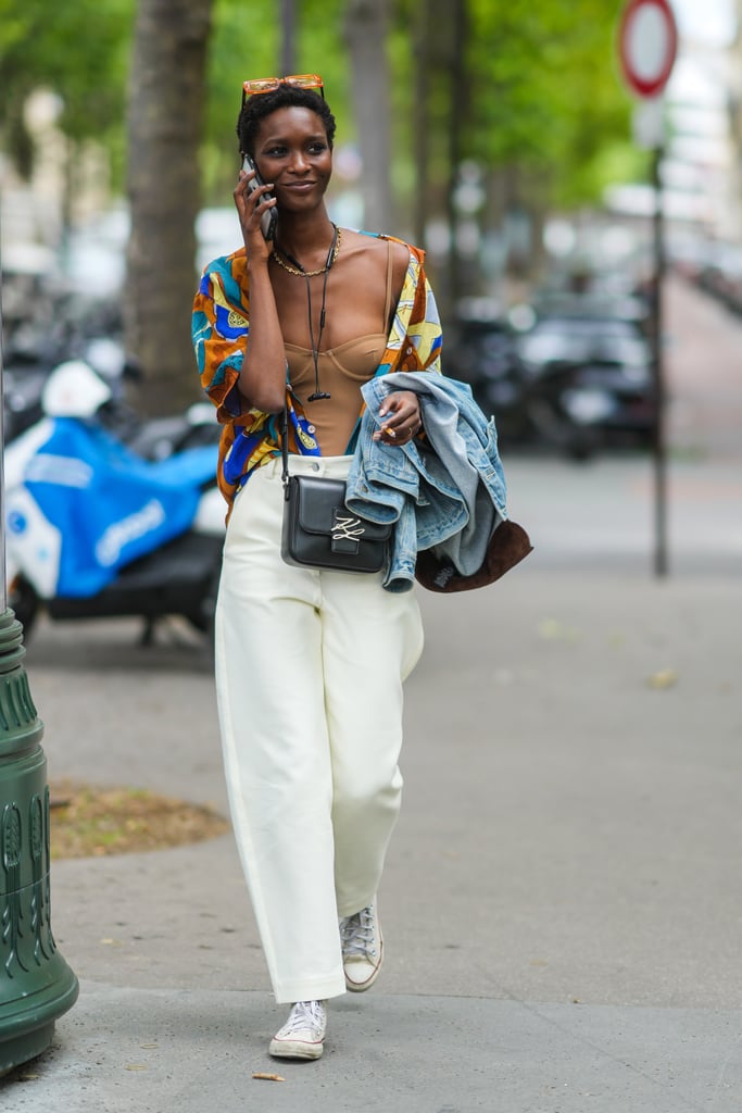 Knitted Corset, White Jeans, Hawaiian Shirt