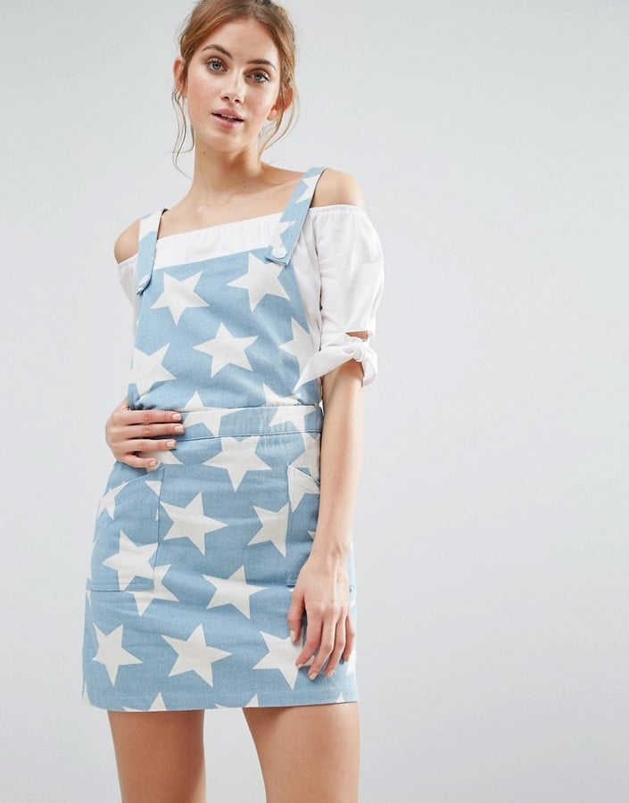 The English Factory Denim Pinafore Dress in Star Print