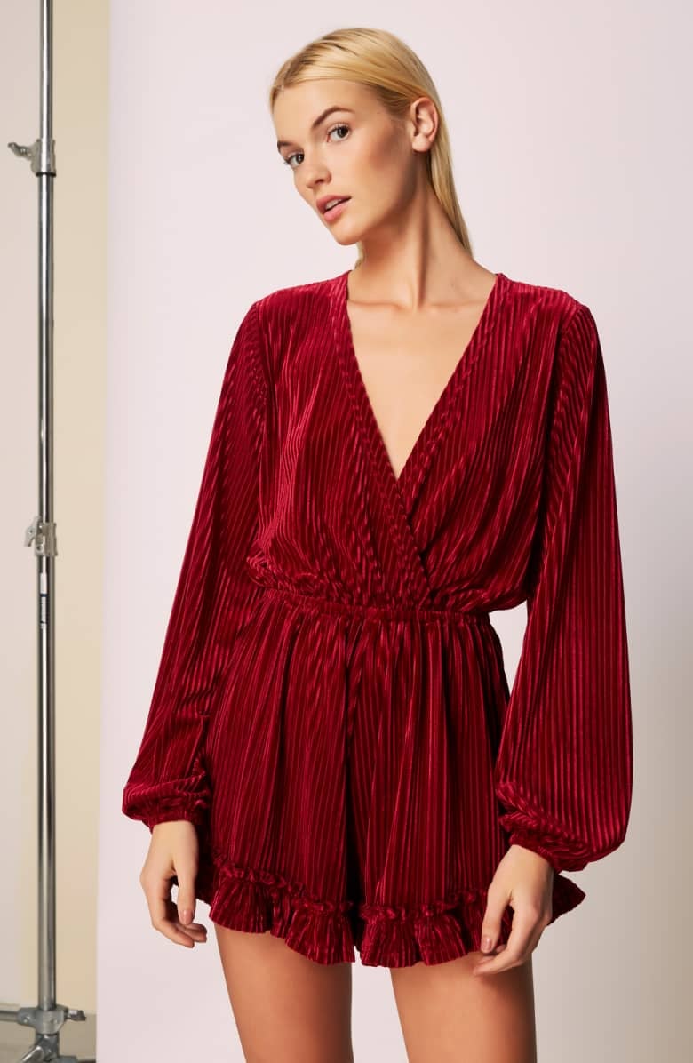 The Fifth Label Adore Shadow Stripe Velvet Romper