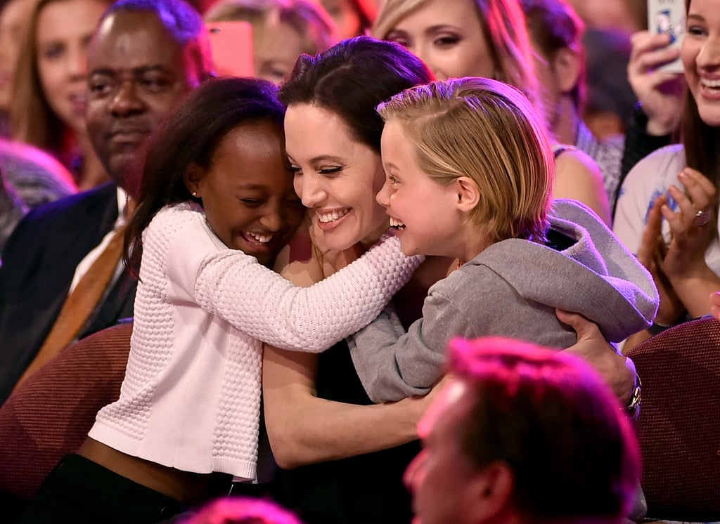 Angelina shared a sweet embrace with Zahara and Shiloh at the Teen Choice Awards in 2015.