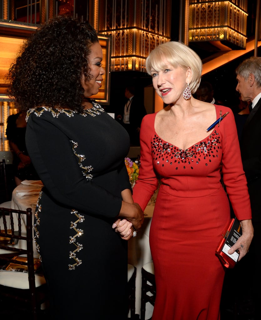 Oprah Winfrey chatted with Helen Mirren during a break.