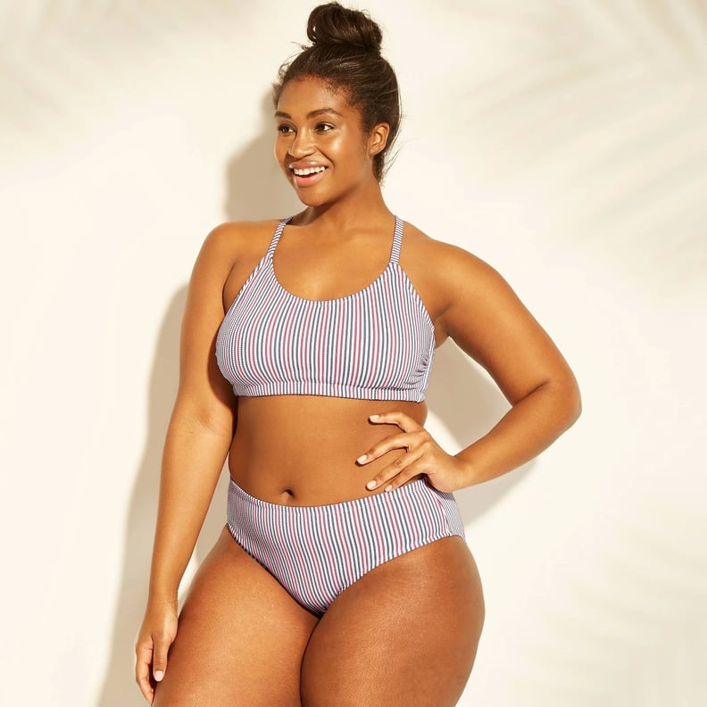 Plus-Size Seersucker Stripe Bralette Bikini Top and Seersucker Hipster Bikini Bottoms