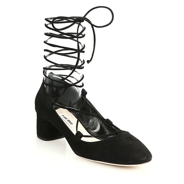 Miu Miu Suede Lace-Up Block-Heel Pumps ($695)