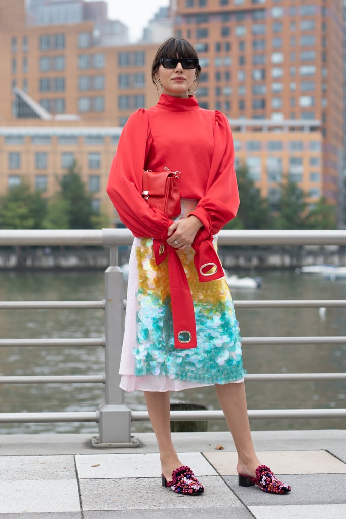 Wear a Sequinned Skirt With a Red Turtleneck