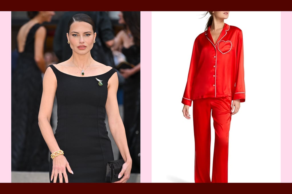 Victoria's Secret Signature Satin Bow Stripe Long Pajama Set ($45, originally $90)
In a previous interview with Popsugar, Adriana Lima listed this Victoria's Secret set as one of her favorite items. It's one of her go-to pieces for winding down because of its comfort and luxurious feel. "They're the perfect mix of feeling good and staying cozy," she says.